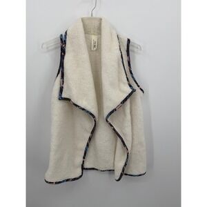 Style Rack Sherpa Vest Women Small Cream Aztec Trim Open Front Fleece Western